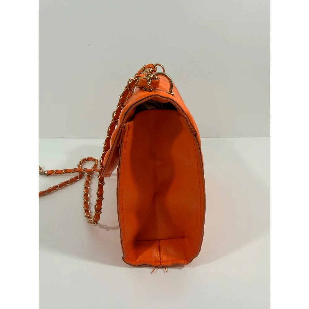 Unbranded Crossbody Bag Womens Small Orange Good Chevron Quilted Gold Chain